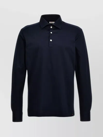 Kiton Long-sleeved Polo Shirt In Navy Blue Jersey