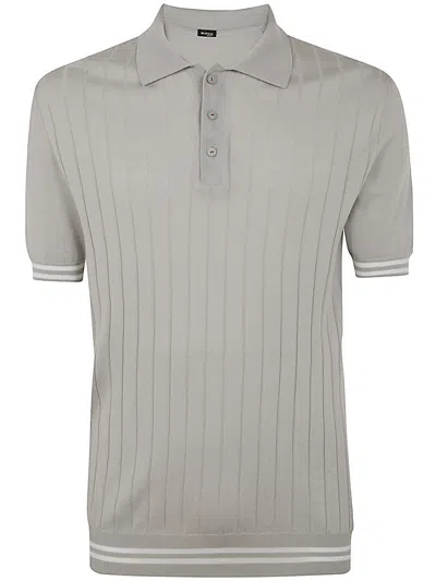 Kiton Ribbed Texture Polo Shirt With Striped Accents In White