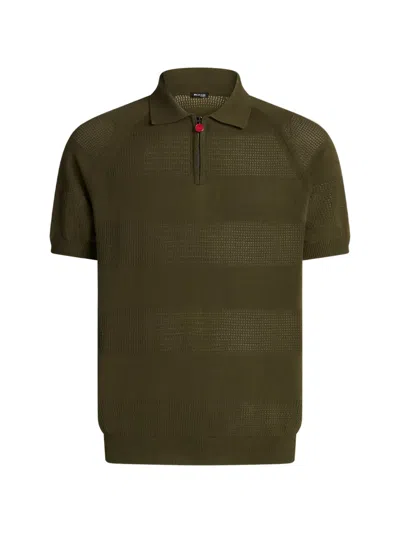 Kiton Poloshirt Mit Lochstrick-streifen Und Reissverschluss In Green