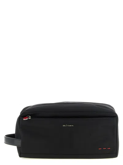 Kiton Polyamide With Leather Trim Travel Wallet In Black