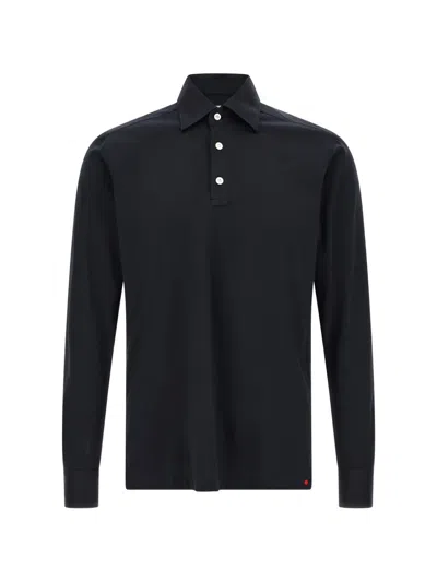 Kiton Positano Cotton Knit Long-sleevepolo Shirt In Black