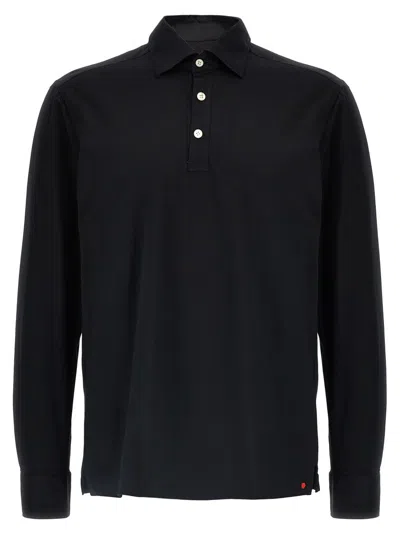 Kiton 'positano' Button-down Collar Polo Shirt In Black