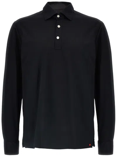 Kiton 'positano' Button-down Collar Polo Shirt In Black