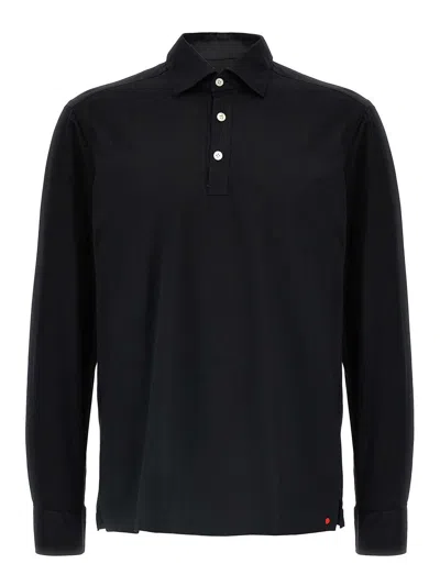 Kiton 'positano' Button-down Collar Polo Shirt In Black