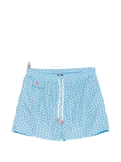 Kiton Print Beach Shorts In Blue