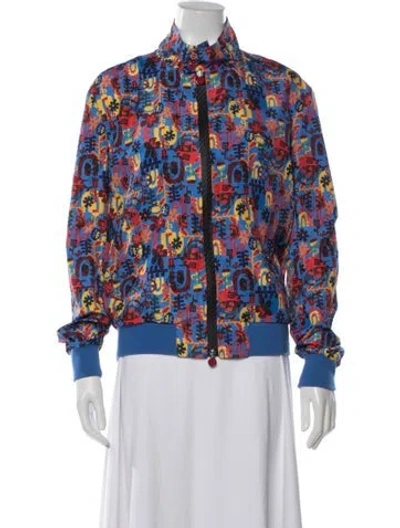 Pre-owned Kiton Printed Bomber Jacket In Blue