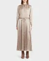 Kiton Printed Drawstring Silk Maxi Dress In Beige