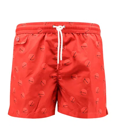 Kiton Printed Drawstring Swimming Trunks In Orange