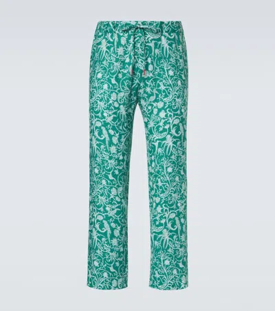 Kiton Printed Linen Pants In Green