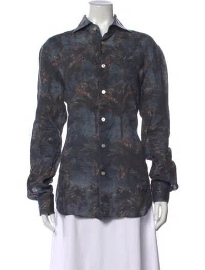 Pre-owned Kiton Printed Long Sleeve Button-up Top In Grey