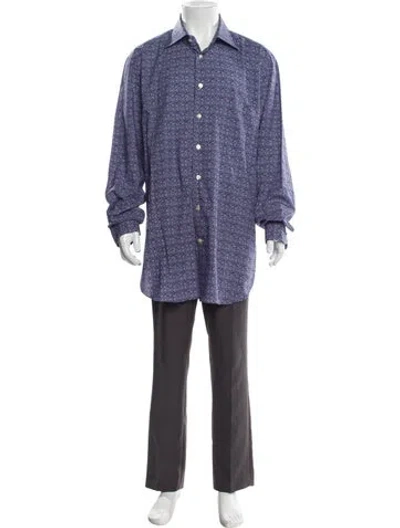 Pre-owned Kiton Printed Long Sleeve Dress Shirt In Blue