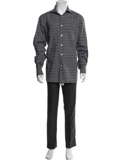 Pre-owned Kiton Printed Long Sleeve Dress Shirt In Blue