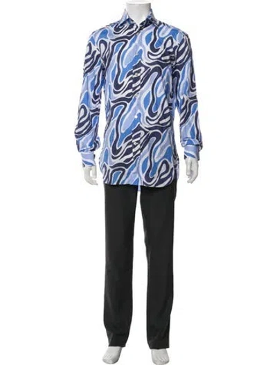 Pre-owned Kiton Printed Long Sleeve Dress Shirt In Blue