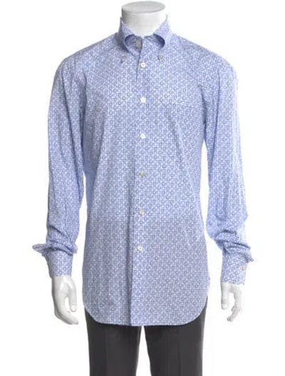 Pre-owned Kiton Printed Long Sleeve Shirt In Blue