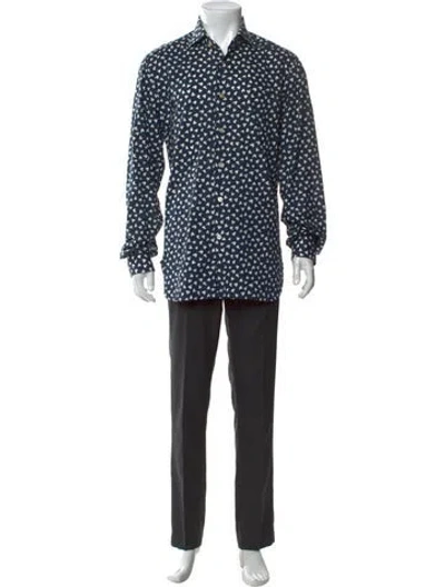 Pre-owned Kiton Printed Long Sleeve Shirt In Blue
