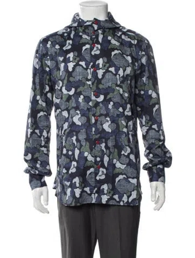 Pre-owned Kiton Printed Long Sleeve Shirt In Blue