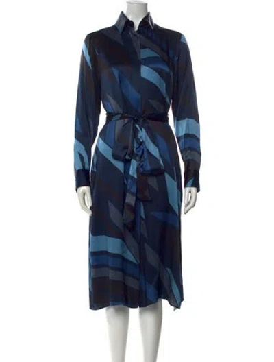 Pre-owned Kiton Printed Midi Length Dress In Blue