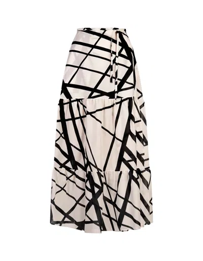 Kiton Printed Silk Midi Skirt In White