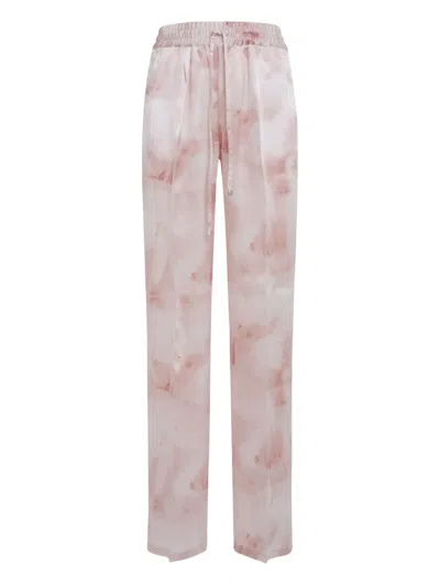 Kiton Printed Silk Trousers In Pink
