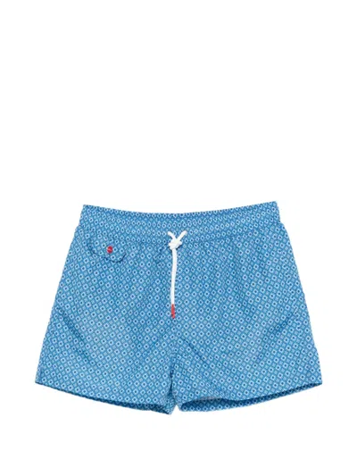Kiton Printed Swim Shorts In Blue