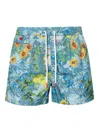 Kiton Floral Print Swim Shorts With Drawstring Waistband In Multicolour