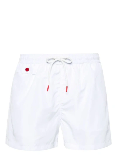 Kiton Logo-embroidered Swim Shorts In 白色