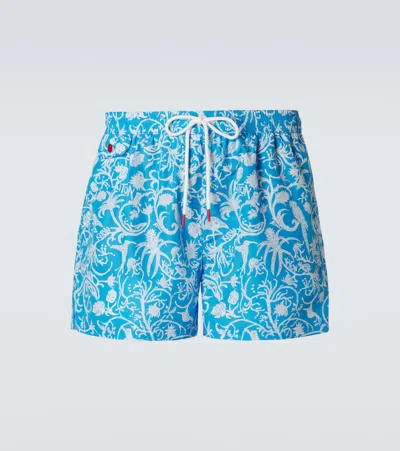 Kiton Printed Swim Trunks In Blue