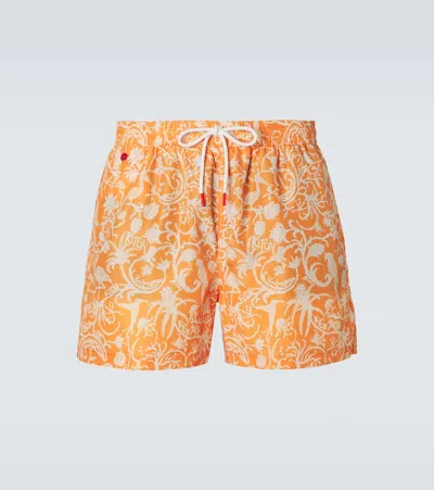Kiton Printed Swim Trunks In Orange