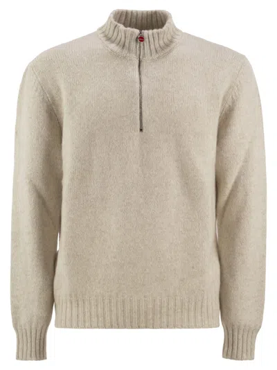 Kiton Pure Cashmere Half-zip High-neck Jumper In Neutral