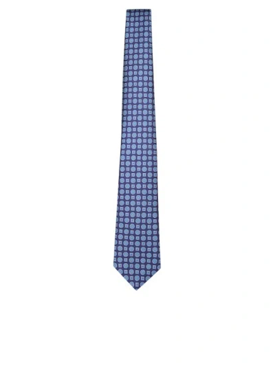 Kiton Pure Silk Tie In Micro-pattern Design In Blue
