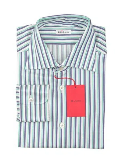 Pre-owned Kiton Purple Striped Cotton Shirt - Slim - (kt0629229)