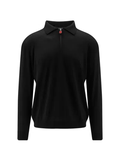 Kiton Quarter-zip Long-sleeve Polo Shirt In Black