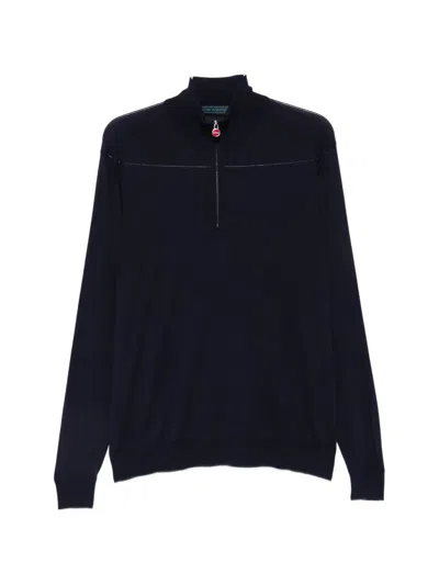 Kiton Quarter-zip Mock-neck Sweater In Blue