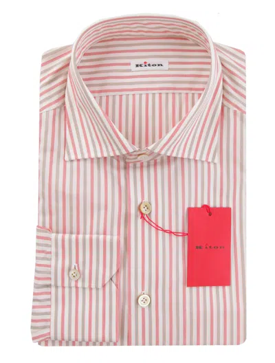 Pre-owned Kiton Red Striped Cotton Shirt - Slim - (kt1130231)