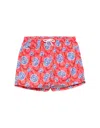 Kiton Red Swim Shorts With Paisley And Mandala Patterns In Red