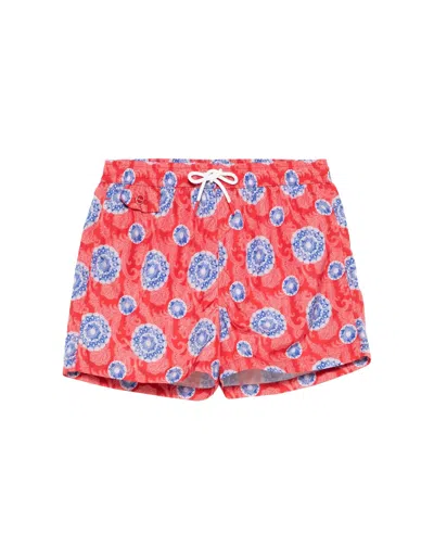 Kiton Red Swim Shorts With Paisley And Mandala Patterns