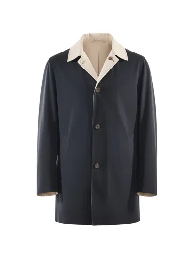 Kiton Reversible Buttoned Coat In Blue