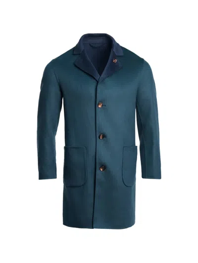 Kiton Reversible Cashmere Overcoat In Blue