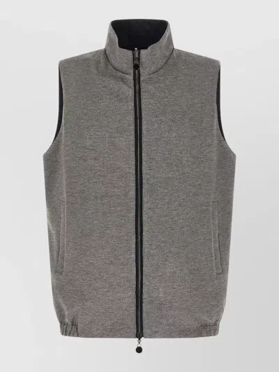 Kiton Reversible Nylon Vest High Collar Design In Gray
