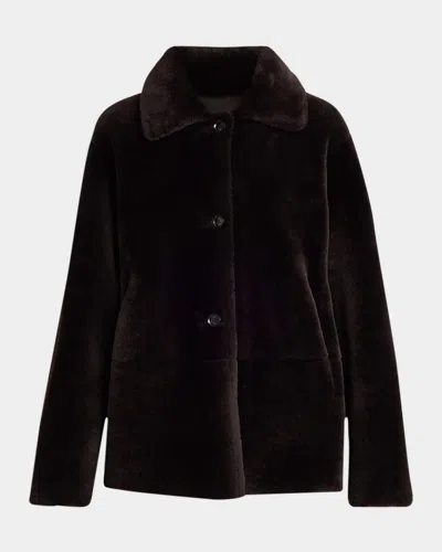 Kiton Reversible Sheep Shearling Coat In Brown