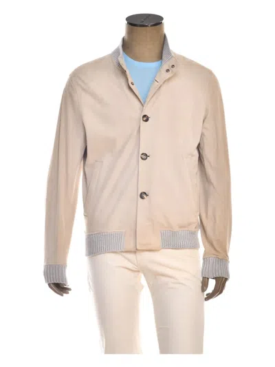 Kiton Ribbed-cuff Leather Jacket In Neutral