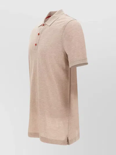 Kiton Ribbed Hems Cotton Polo Shirt In Brown