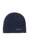Kiton Men Wool Beanie Hat In Blue