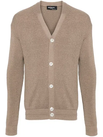 Kiton Ribbed-knit Cardigan In Brown