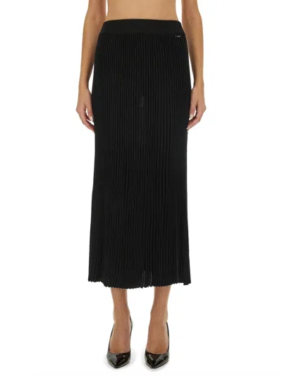 Kiton Ribbed Knit Midi Skirt In Black