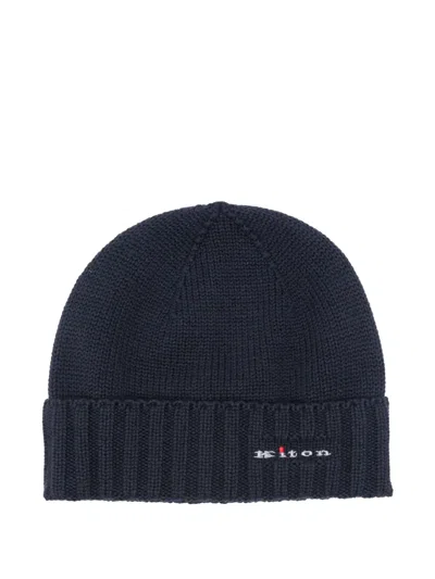 Kiton Ribbed Wool Beanie In Blue