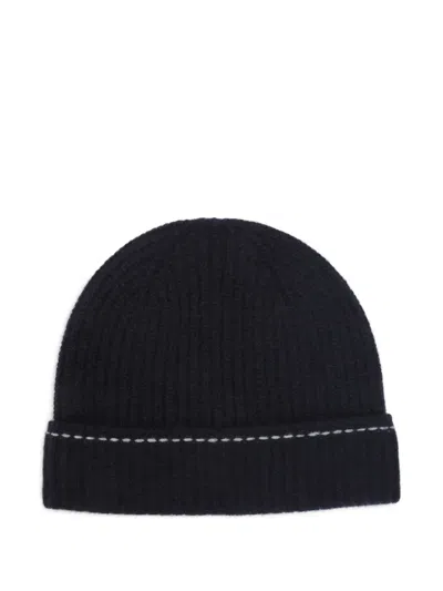 Kiton Ribbed-knit Contrast-stitch Beanie Hat In Black