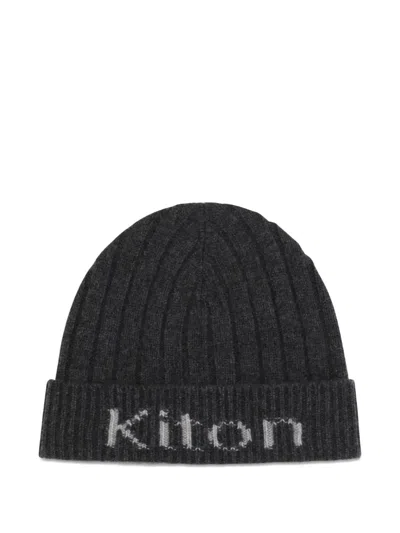 Kiton Ribbed-knit Logo-intarsia Hat In Black
