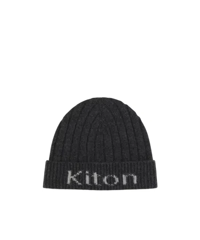 Kiton Ribbed-knit Logo-intarsia Hat In Black