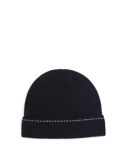 Kiton Rib-knit Beanie In Blue
